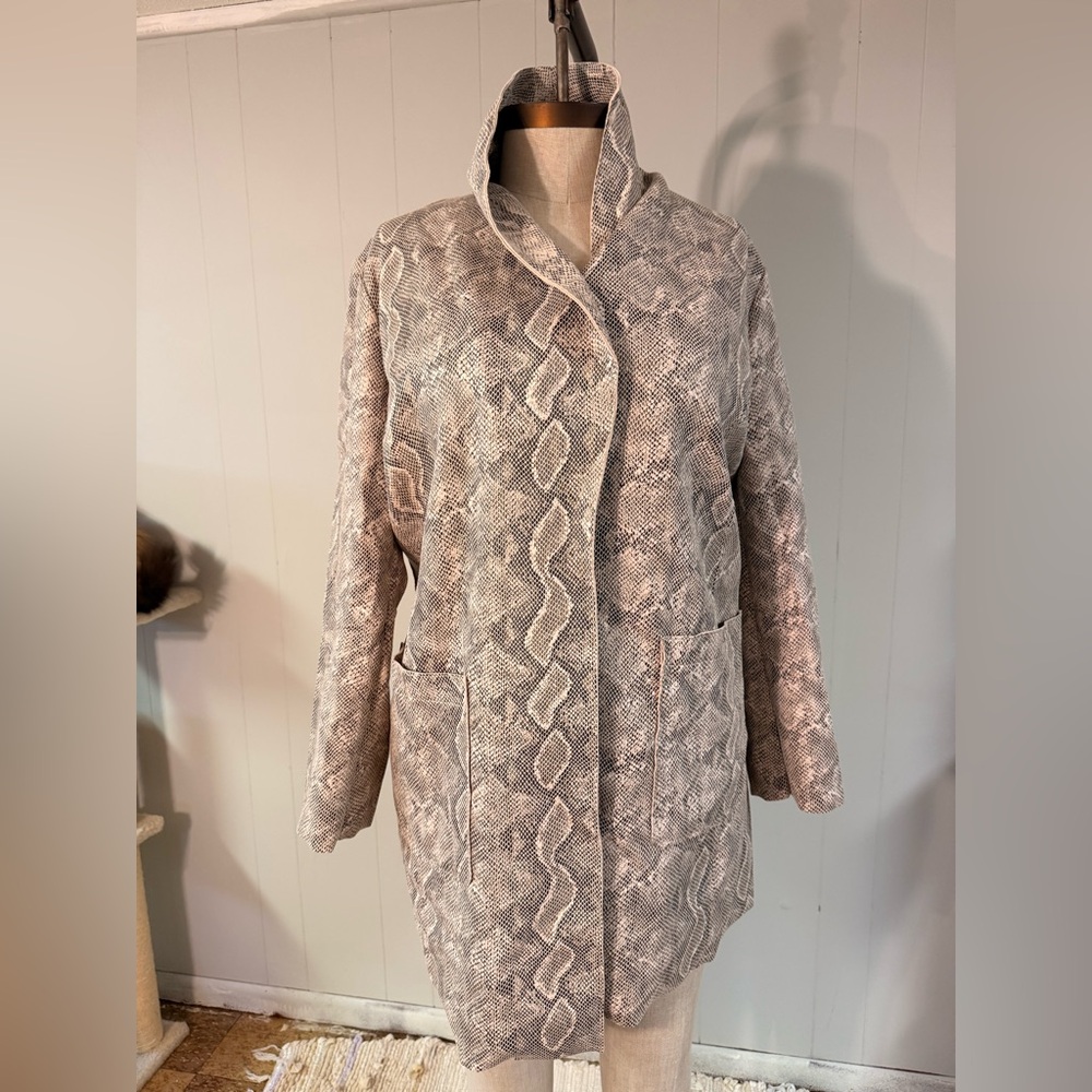 Elegant Snake Print Trench Coat